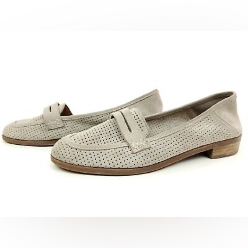 LUCKY BRAND Caylon Suede Perforated Penny Loafers - Light Taupe Size 7.5